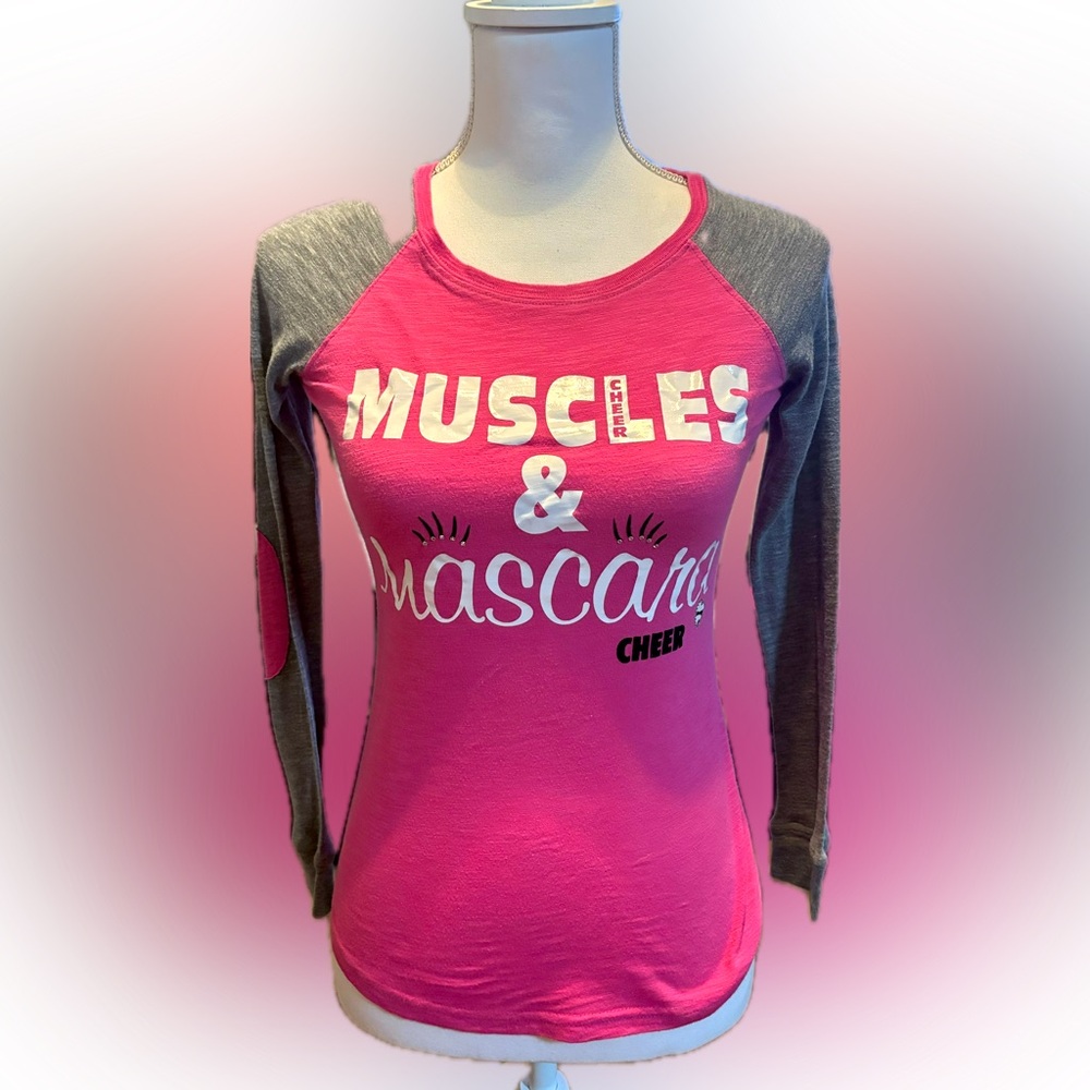 Muscles and mascara cheer 3/4 sleeve shirt